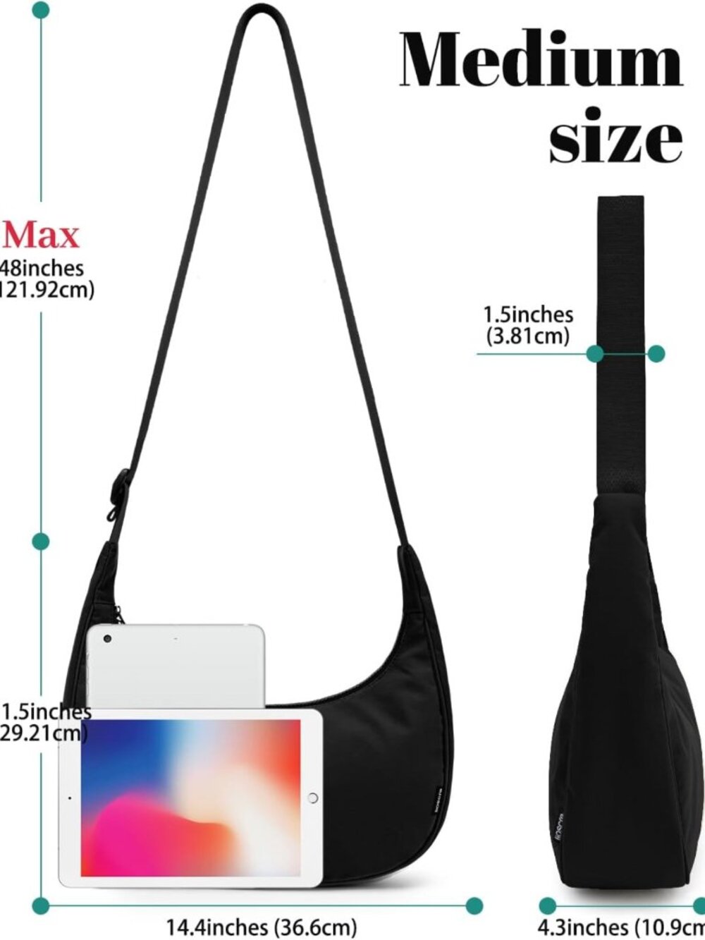Stylish Medium Nylon Crossbody Bag for Women & Men, 2 Zippers, Adjustable Strap - Picture 4 of 7